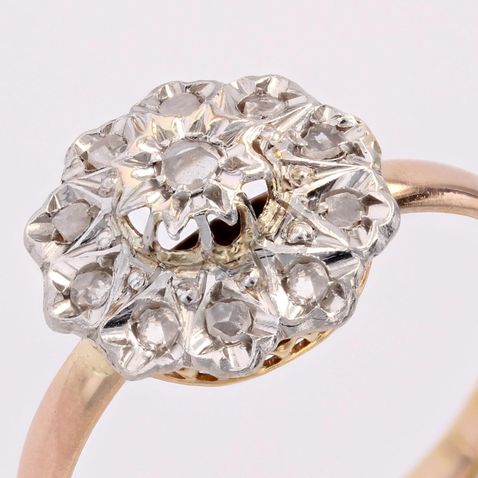 20. Jahrhundert Rosenschliff-Diamanten 18 Karat Rose Weißgold Blumenring im Angebot 2