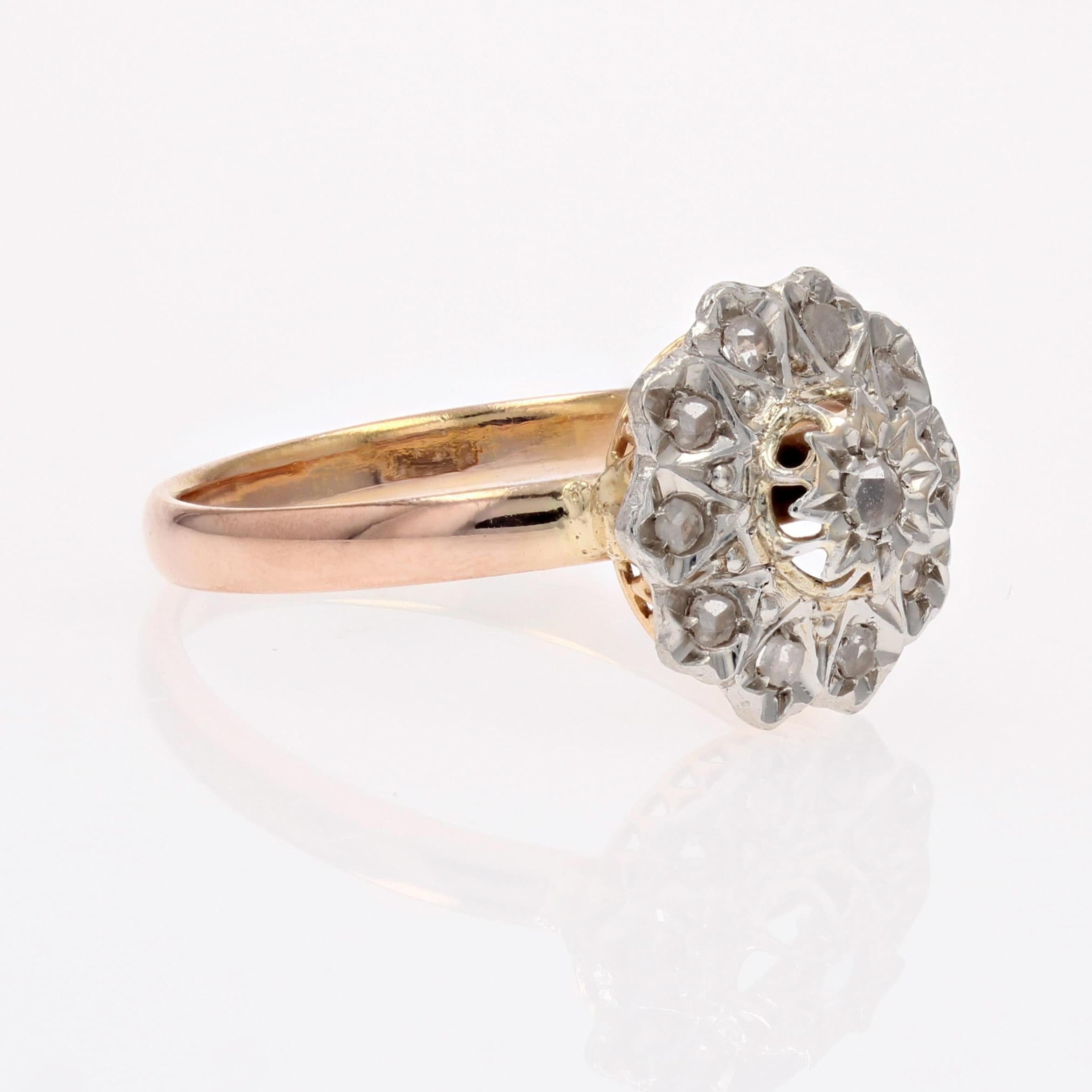 20. Jahrhundert Rosenschliff-Diamanten 18 Karat Rose Weißgold Blumenring im Angebot 3