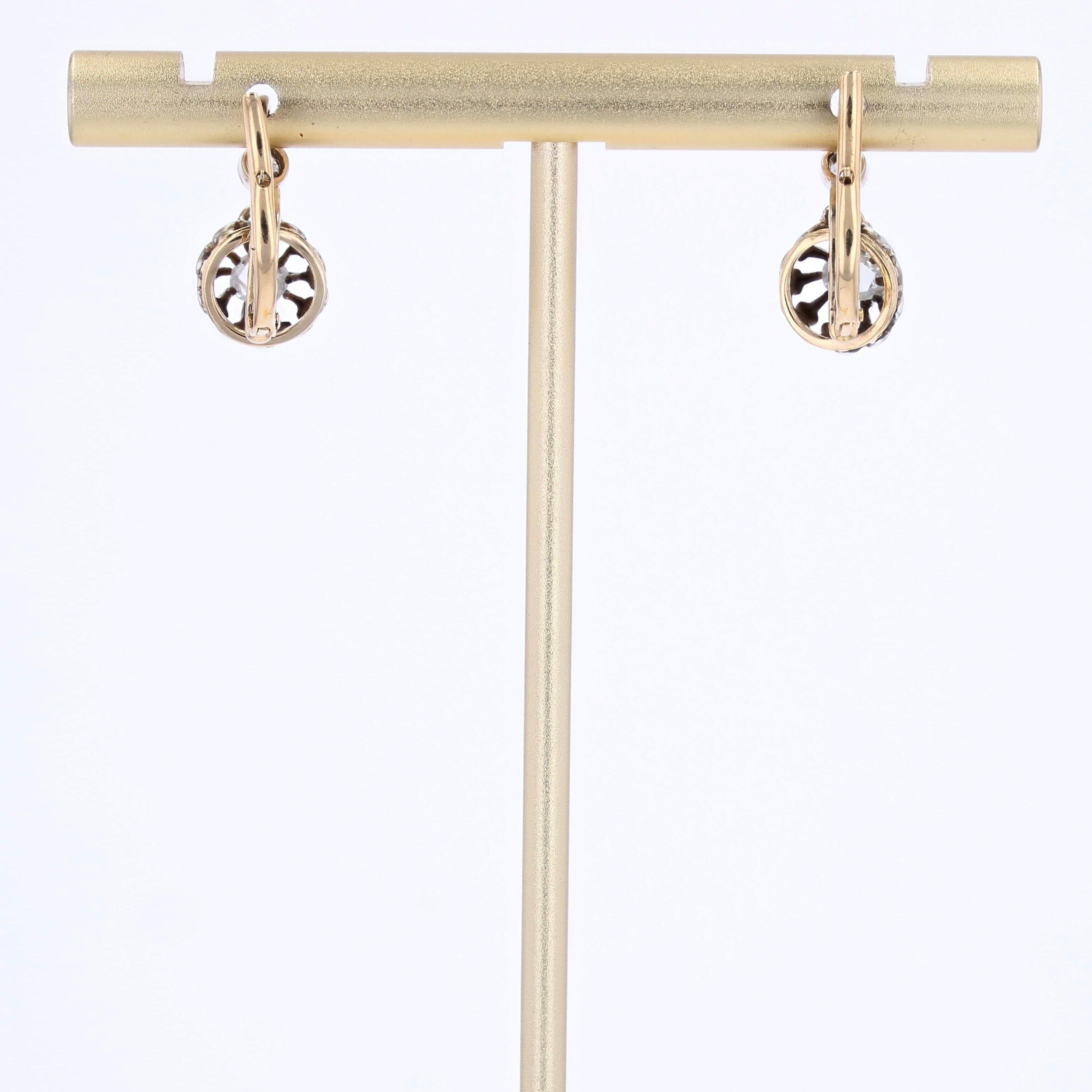 Pendientes de palanca de oro amarillo de 18 quilates con diamantes talla rosa del siglo XX en venta 6