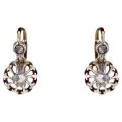 20th Century Rose Cut Diamonds 18 Karat Yellow Gold Lever Back Earrings