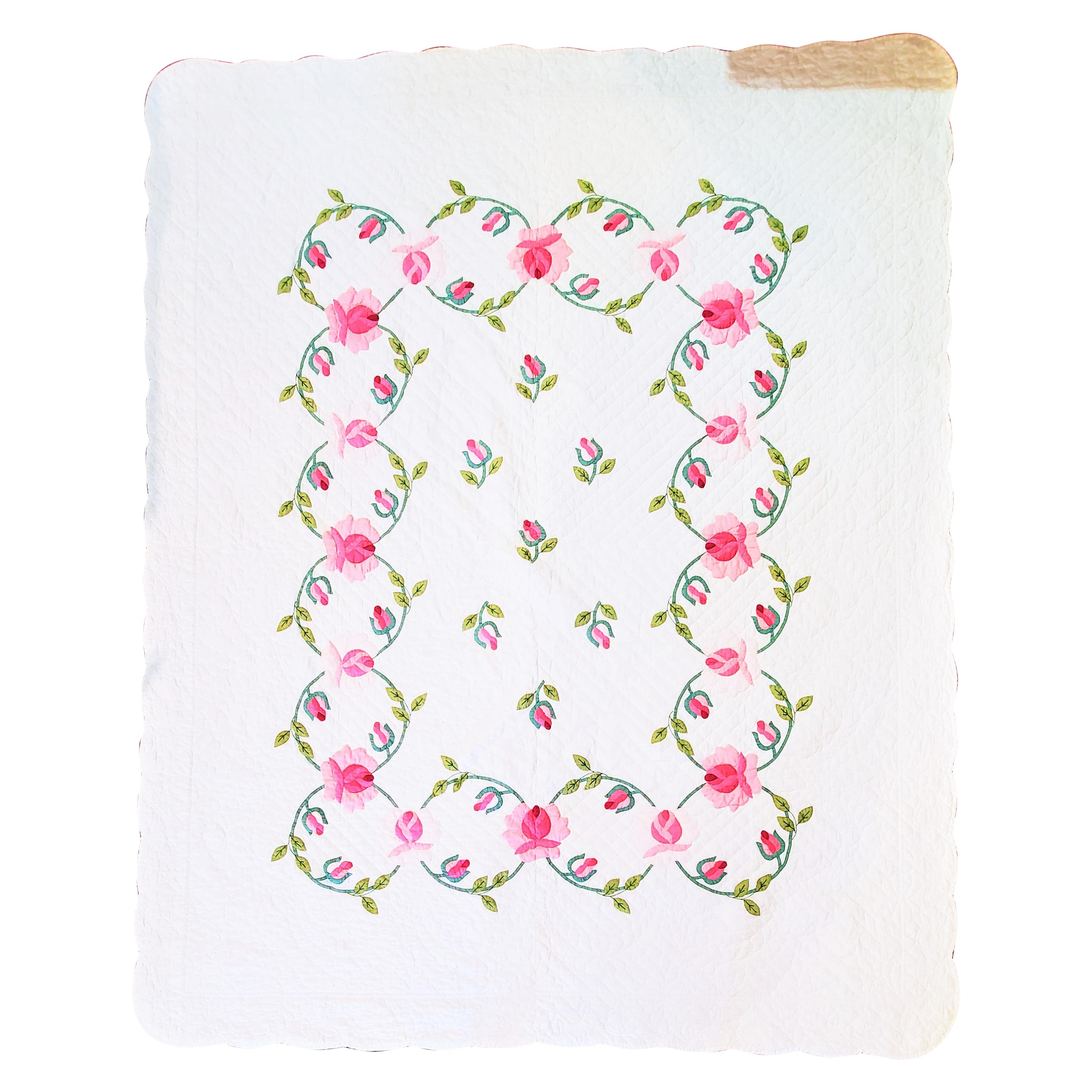 20th Century Roses Applique Quilt from Ohio For Sale