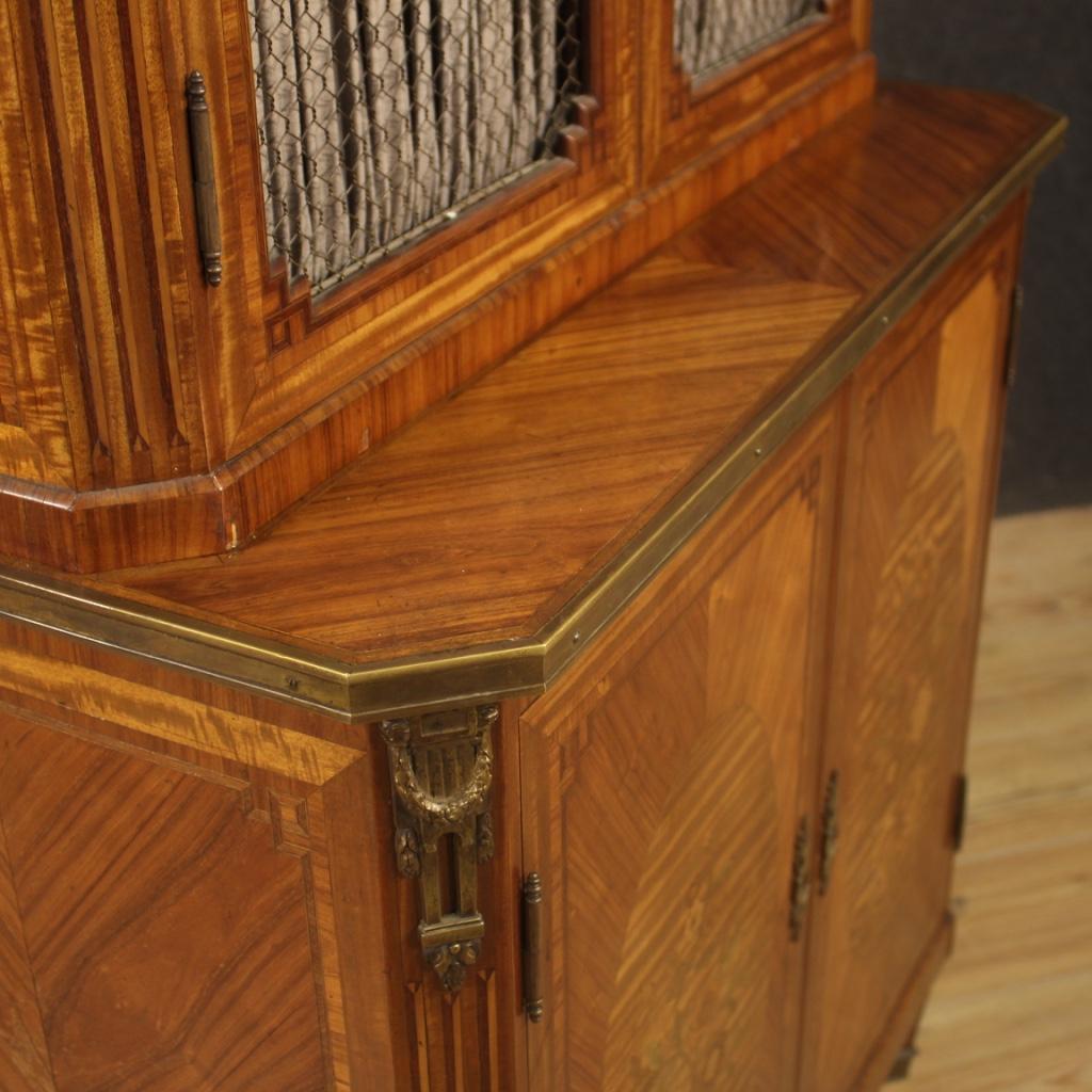 Brass 20th Century Inlaid Wood French Bookcase Cabinet, 1920 For Sale