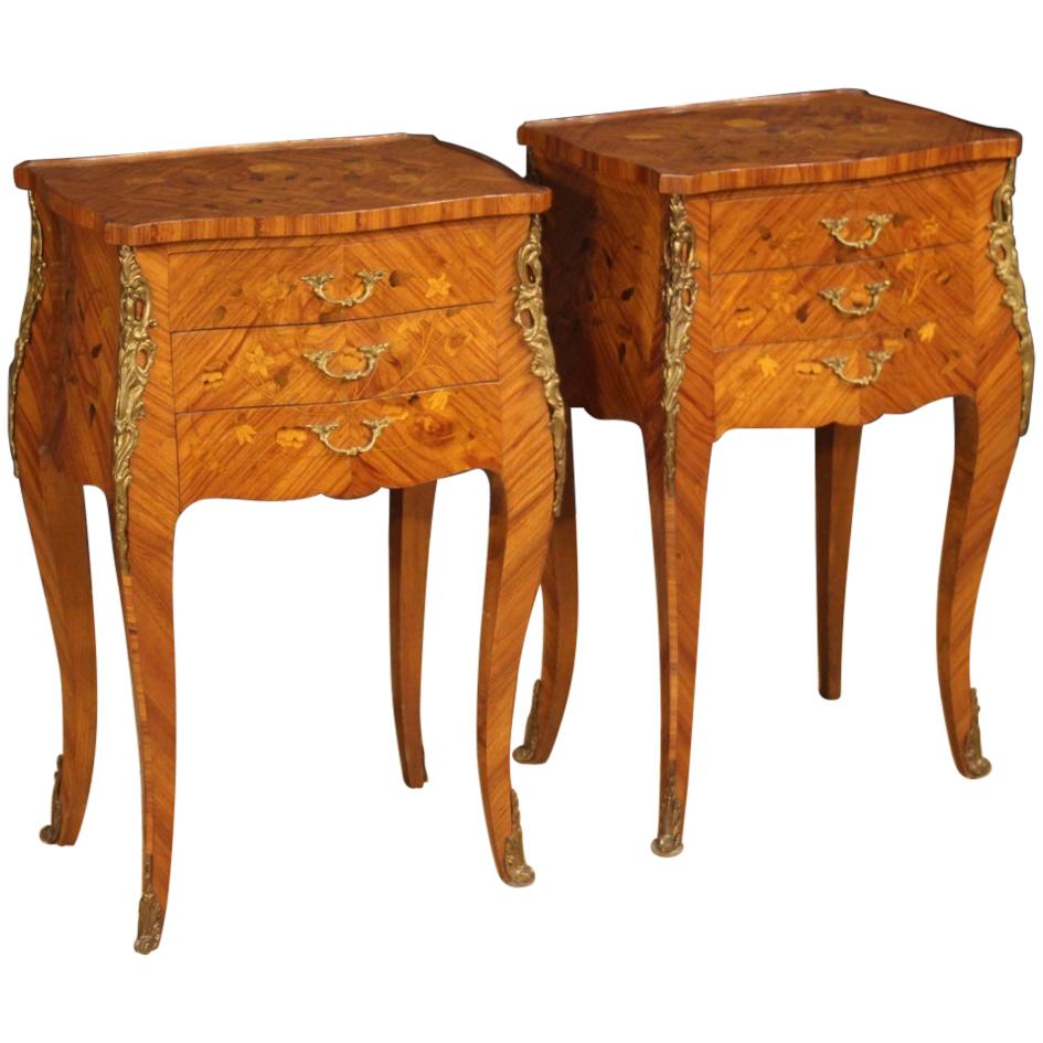 20th Century Rosewood, Maple, Boxwood, Mahogany, Inlaid French Bedside Tables