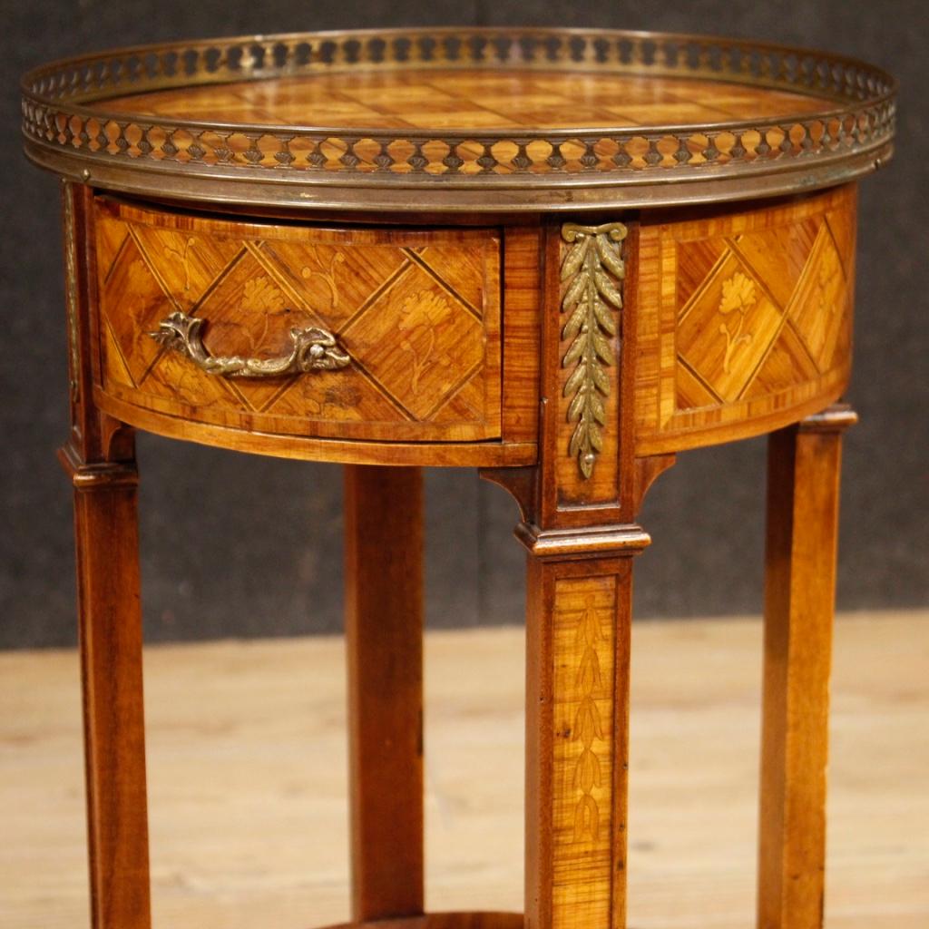 Inlay 20th Century Rosewood, Maple, Mahogany Fruitwood Inlaid French Side Table, 1960