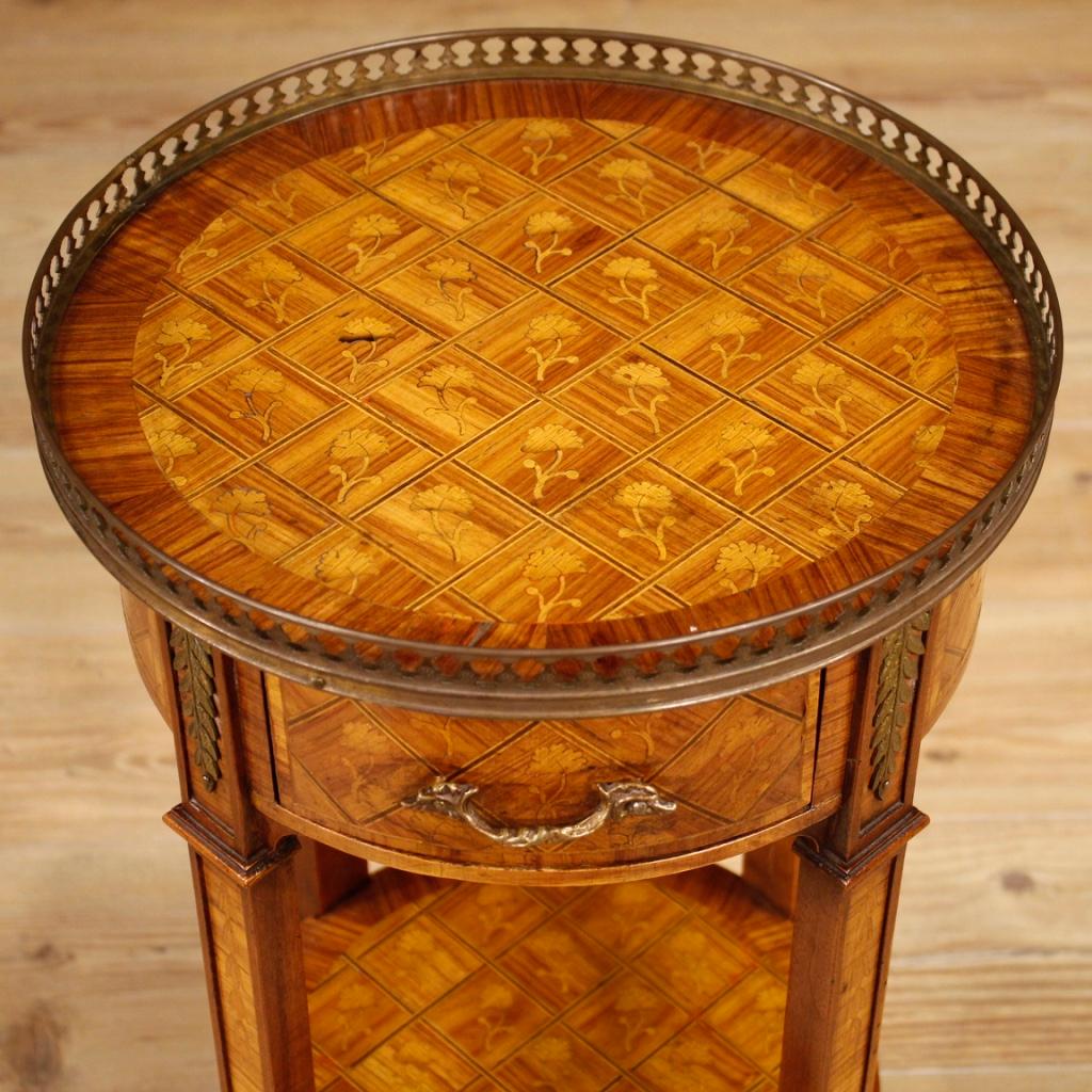 20th Century Rosewood, Maple, Mahogany Fruitwood Inlaid French Side Table, 1960 In Good Condition In Vicoforte, Piedmont
