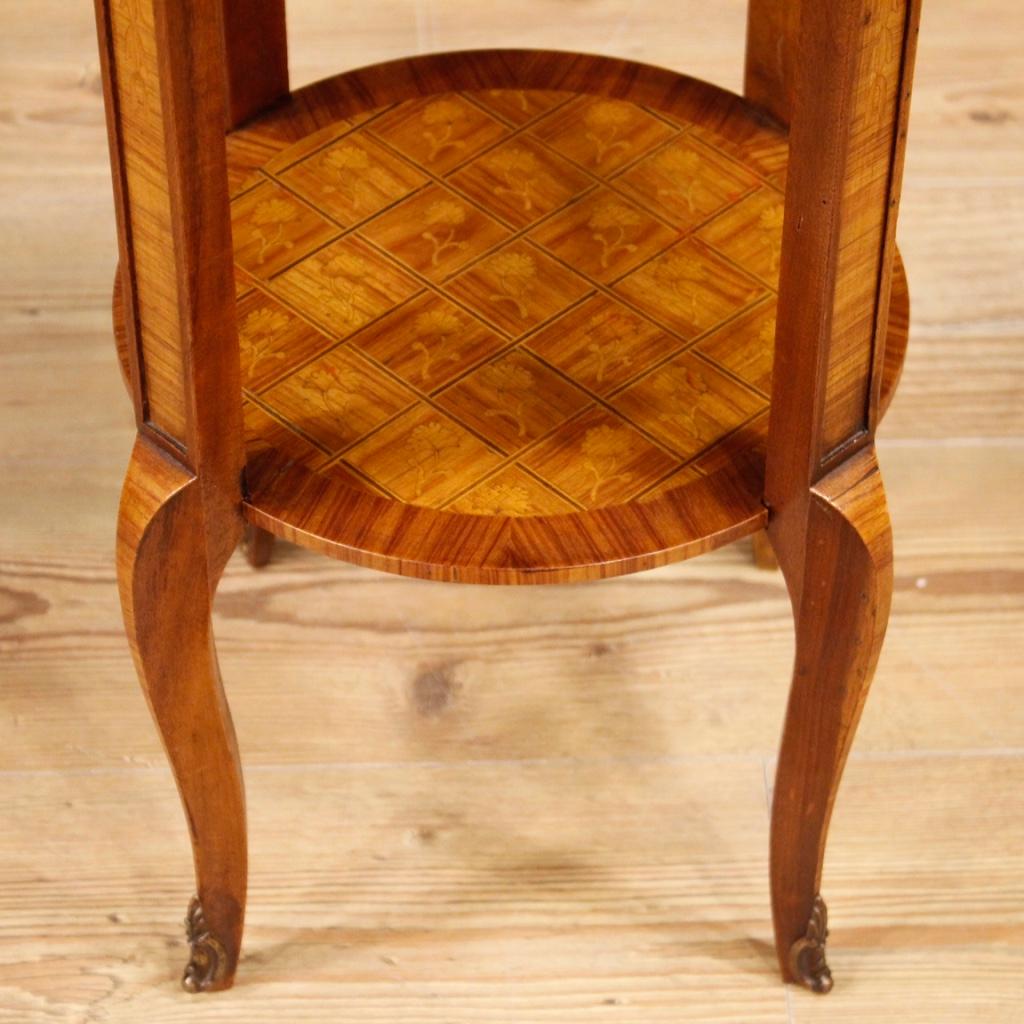 Brass 20th Century Rosewood, Maple, Mahogany Fruitwood Inlaid French Side Table, 1960