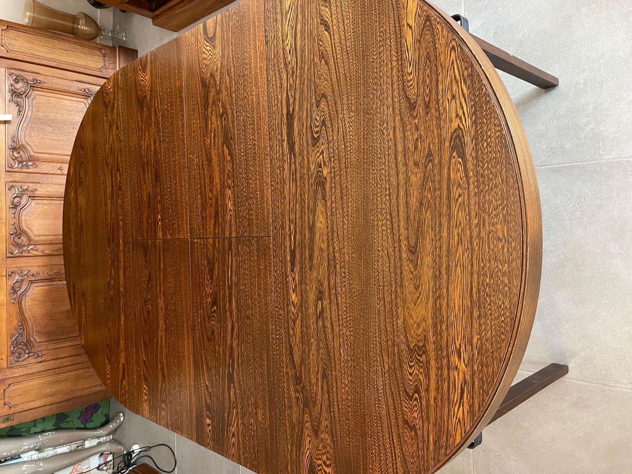 French 20th Century Rosewood Veneer Baumann Table and Chairs, 1960s