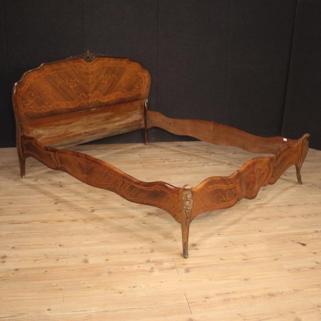 Metal 20th Century Rosewood Walnut Beech and Fruitwood Inlaid Wood Italian Bed, 1950