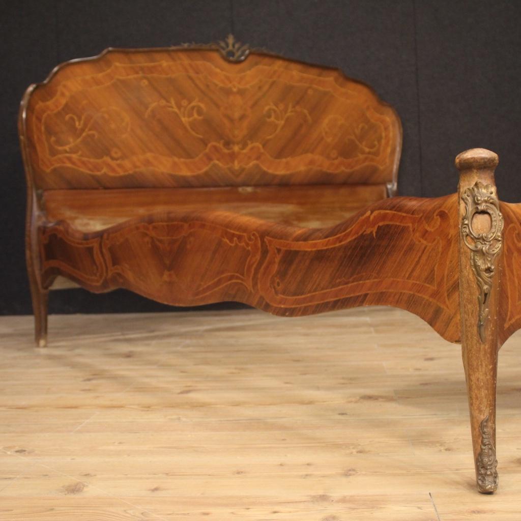 20th Century Rosewood Walnut Beech and Fruitwood Inlaid Wood Italian Bed, 1950 1