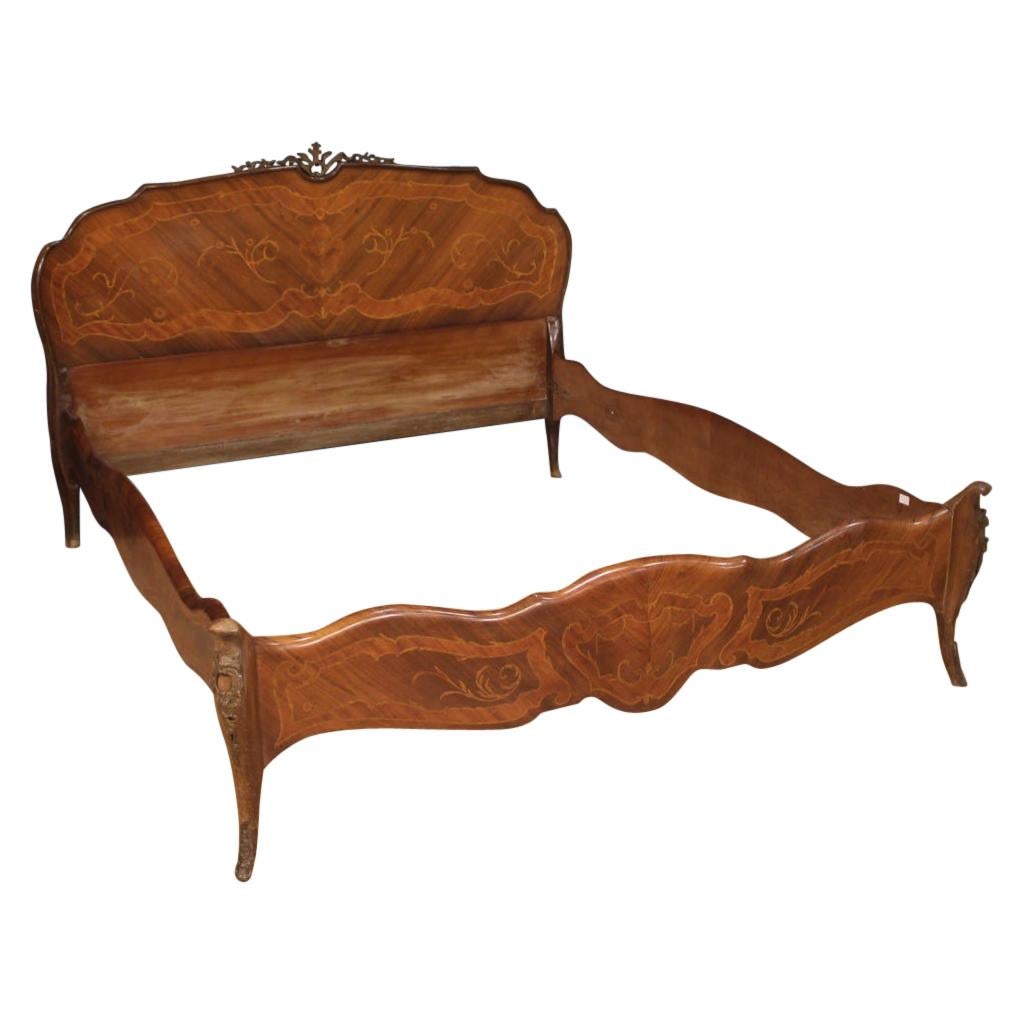 20th Century Rosewood Walnut Beech and Fruitwood Inlaid Wood Italian Bed, 1950