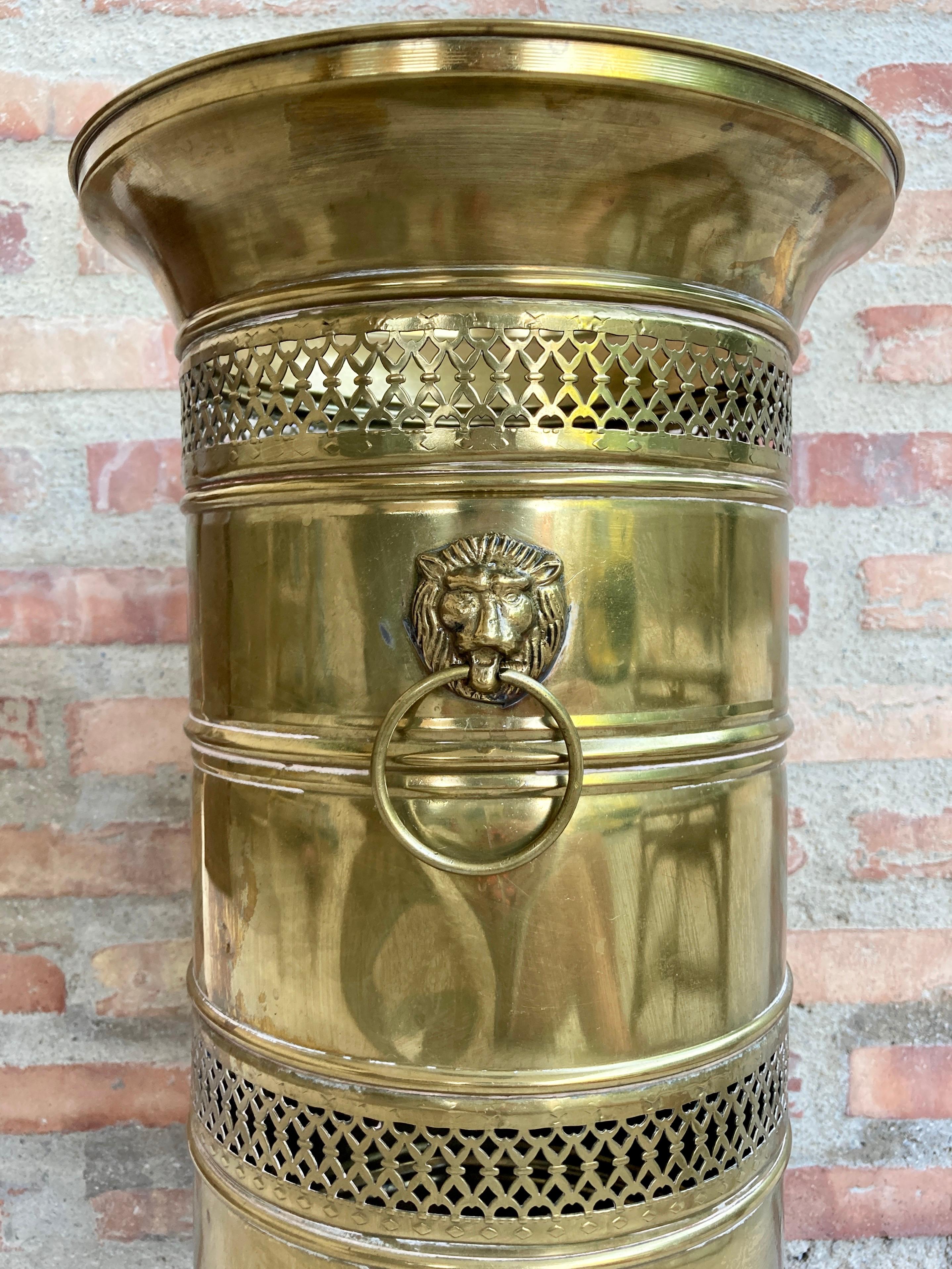 French 20th Century Round Brass Umbrella Stand For Sale