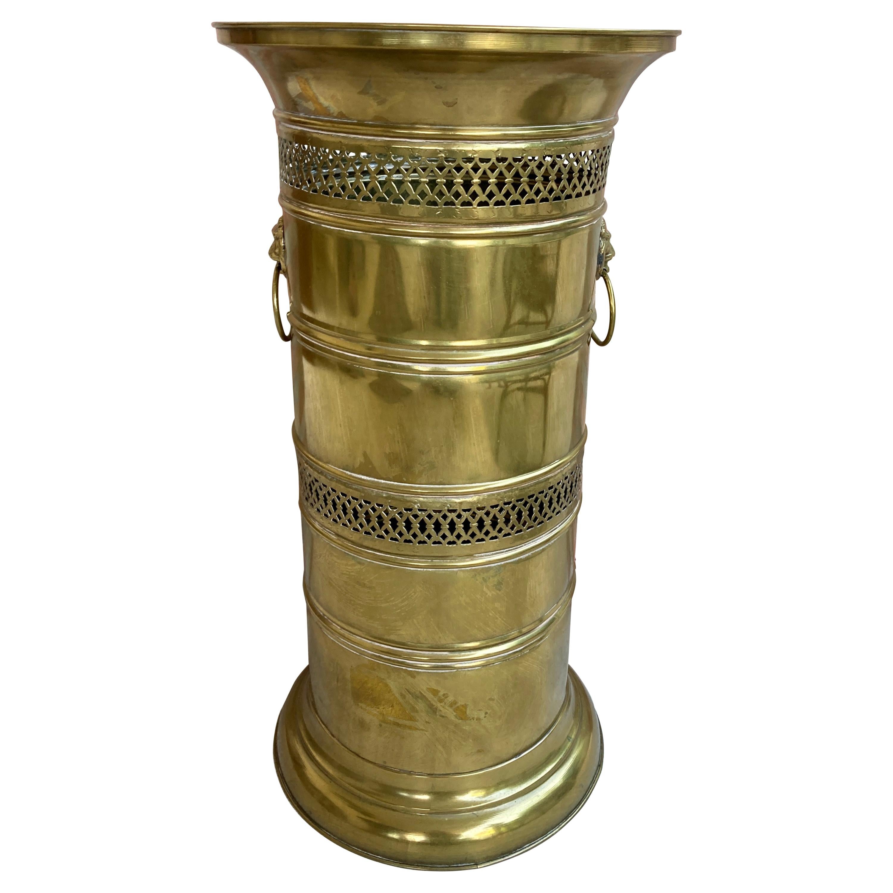 20th Century Round Brass Umbrella Stand For Sale