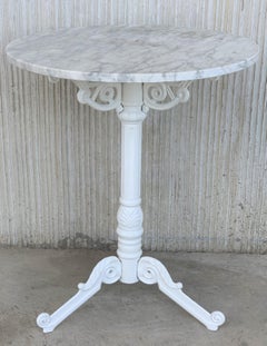 20th Century Round Cast Iron Base with Marble Top Garden Table or Bistro Table