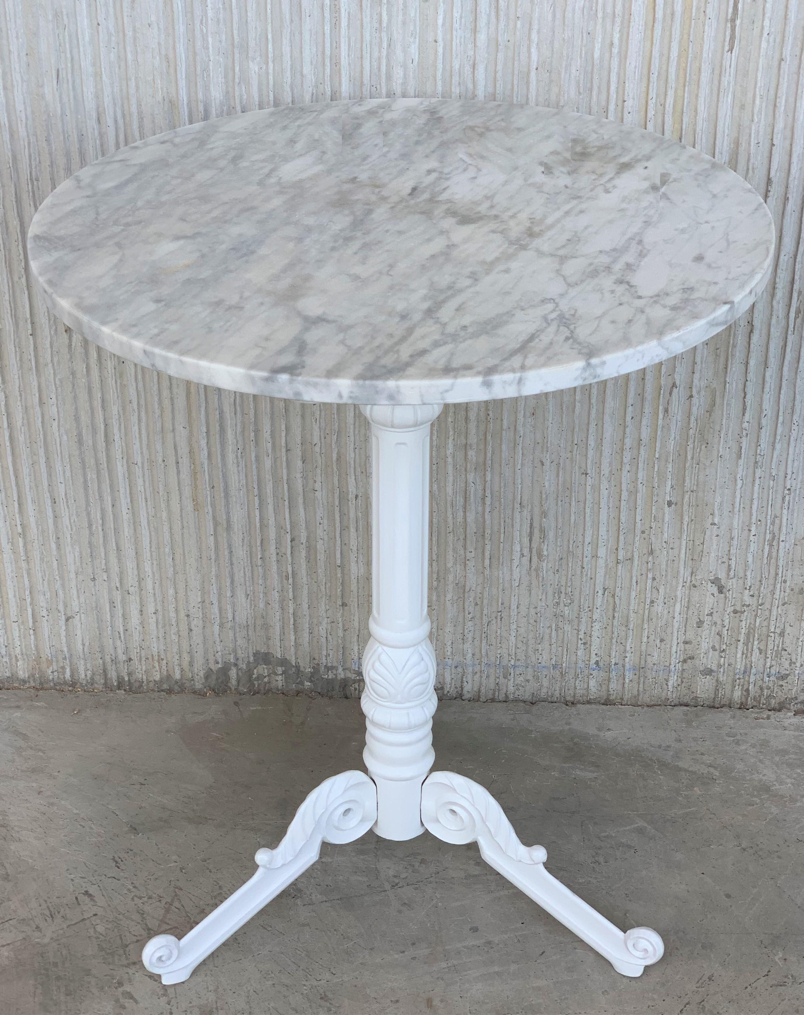 Spanish 20th Century Round Cast Iron Base with Marble Top Garden Table or Bistro Table