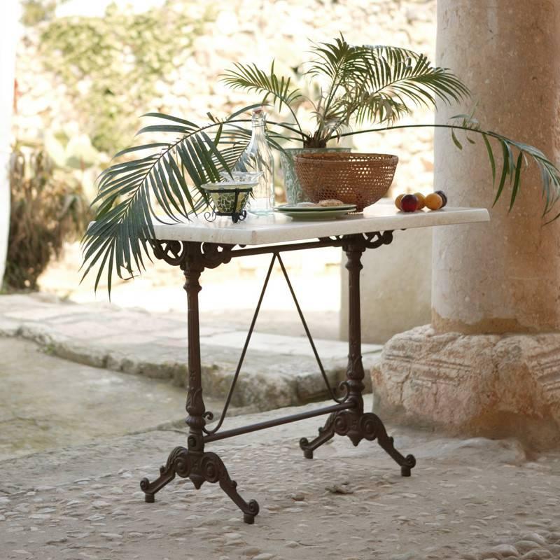 Contemporary 20th Century Round Cast Iron Base with Marble Top Garden Table or Bistro Table