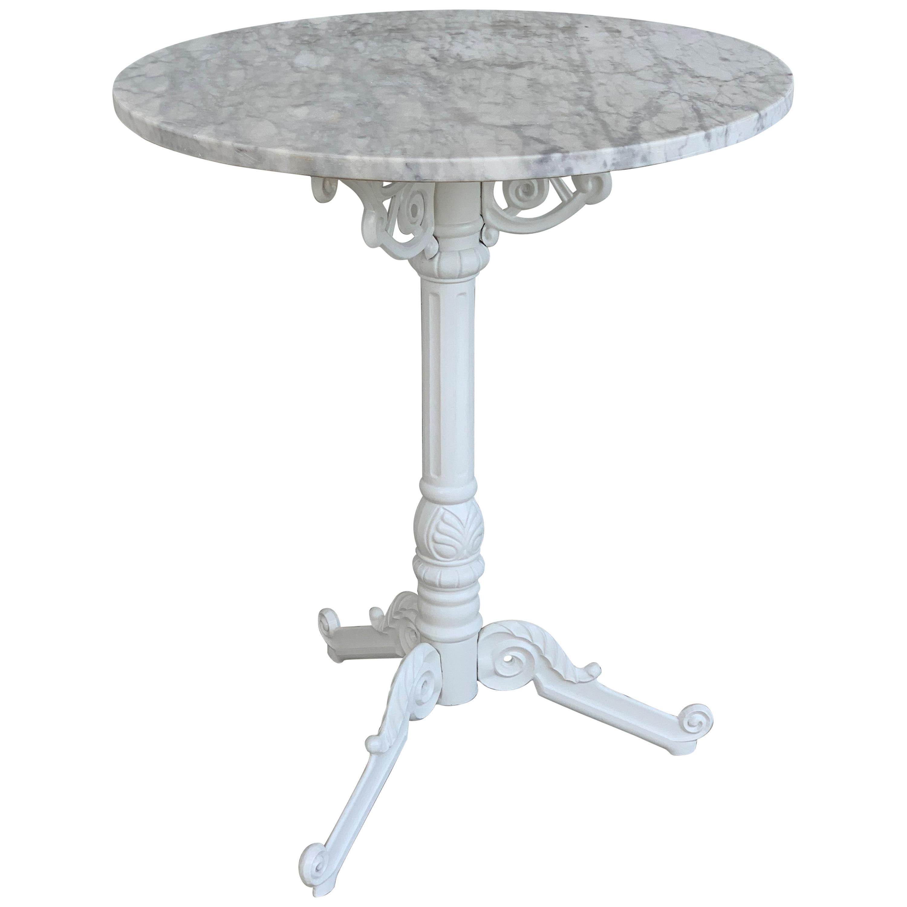 20th Century Round Cast Iron Base with Marble Top Garden Table or Bistro Table