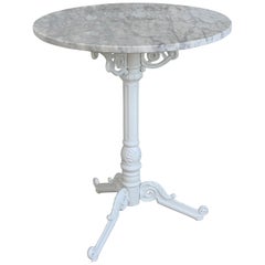 Retro 20th Century Round Cast Iron Base with Marble Top Garden Table or Bistro Table