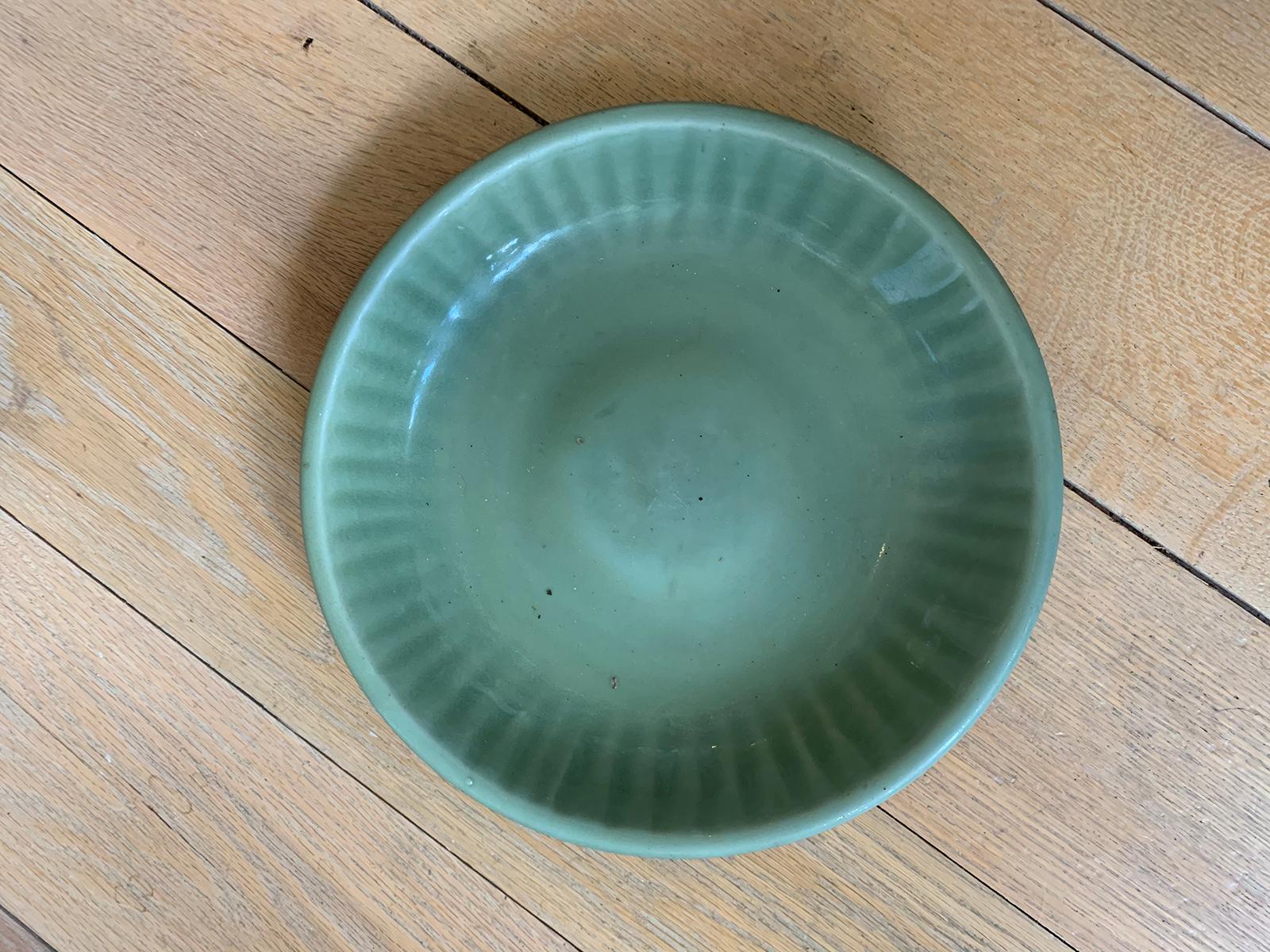 20th century round celadon glazed pottery plate.