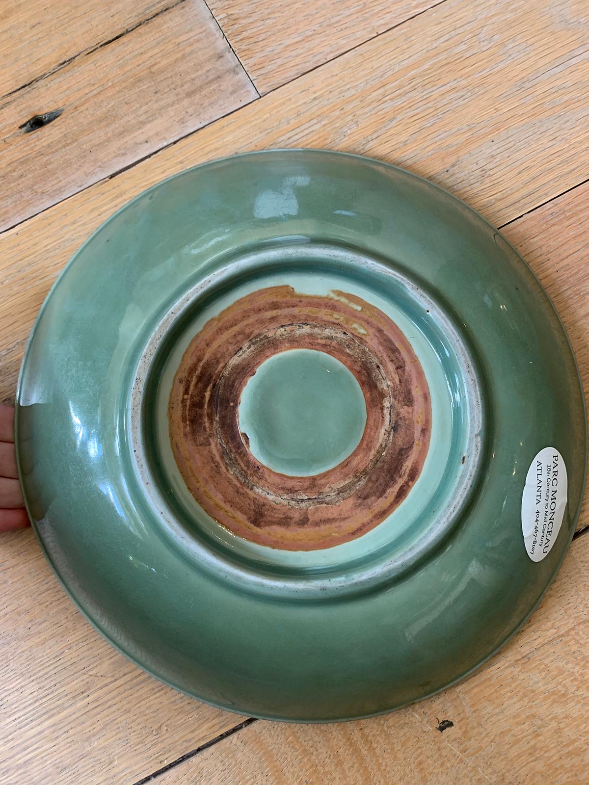 20th Century Round Celadon Glazed Pottery Plate 5
