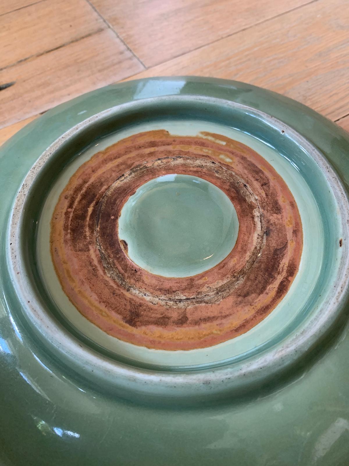 20th Century Round Celadon Glazed Pottery Plate 6