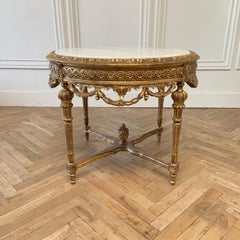 20th Century Round Gilt Wood Center Table with White Marble Top