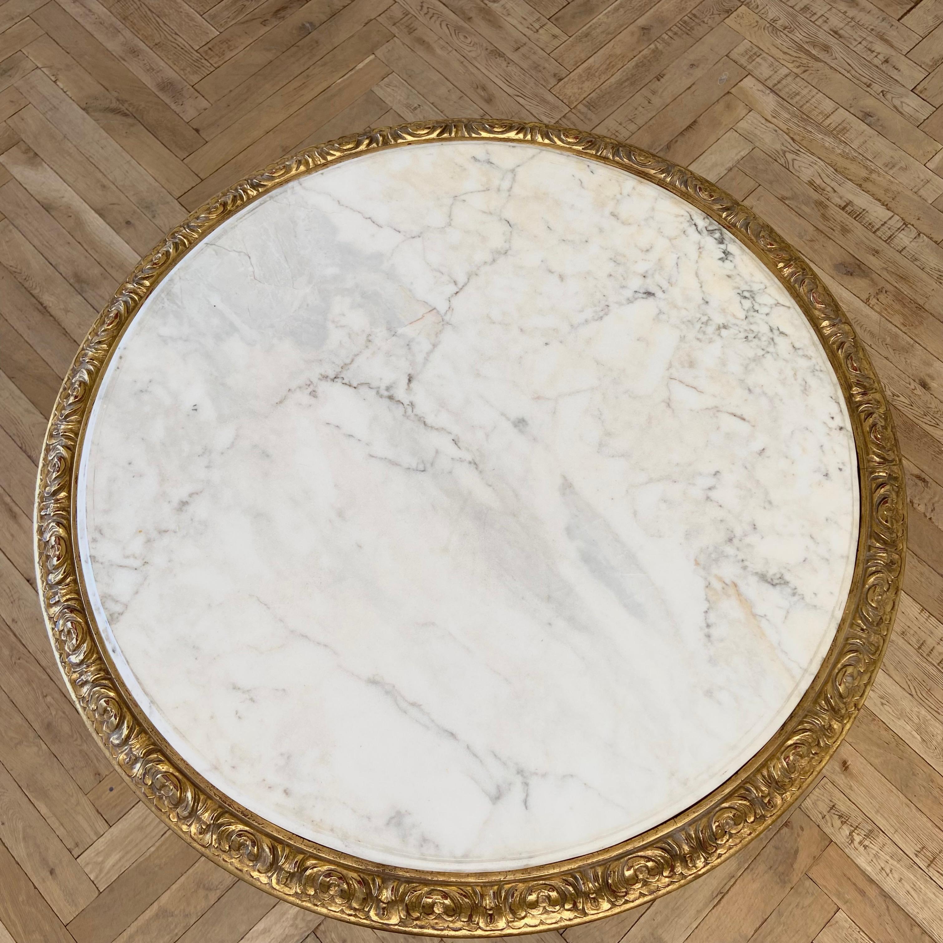 20th Century Round Gilt Wood Center Table with White Marble Top 3