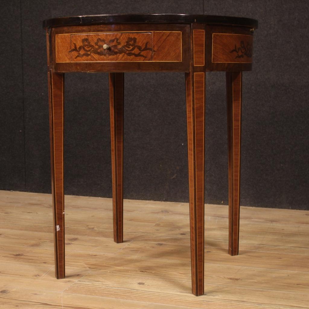 20th Century Round Inlaid Wood Italian Louis XVI Style Side Table, 1960 6