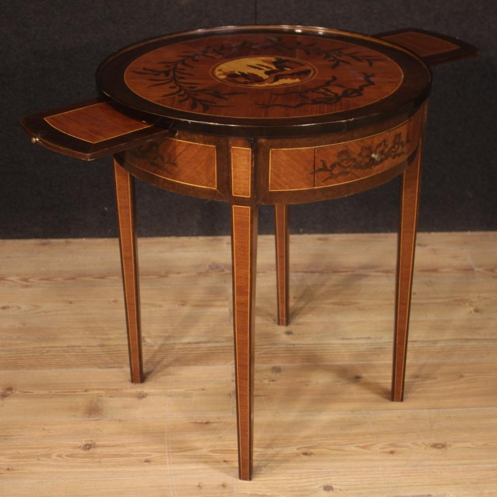 Fruitwood 20th Century Round Inlaid Wood Italian Louis XVI Style Side Table, 1960
