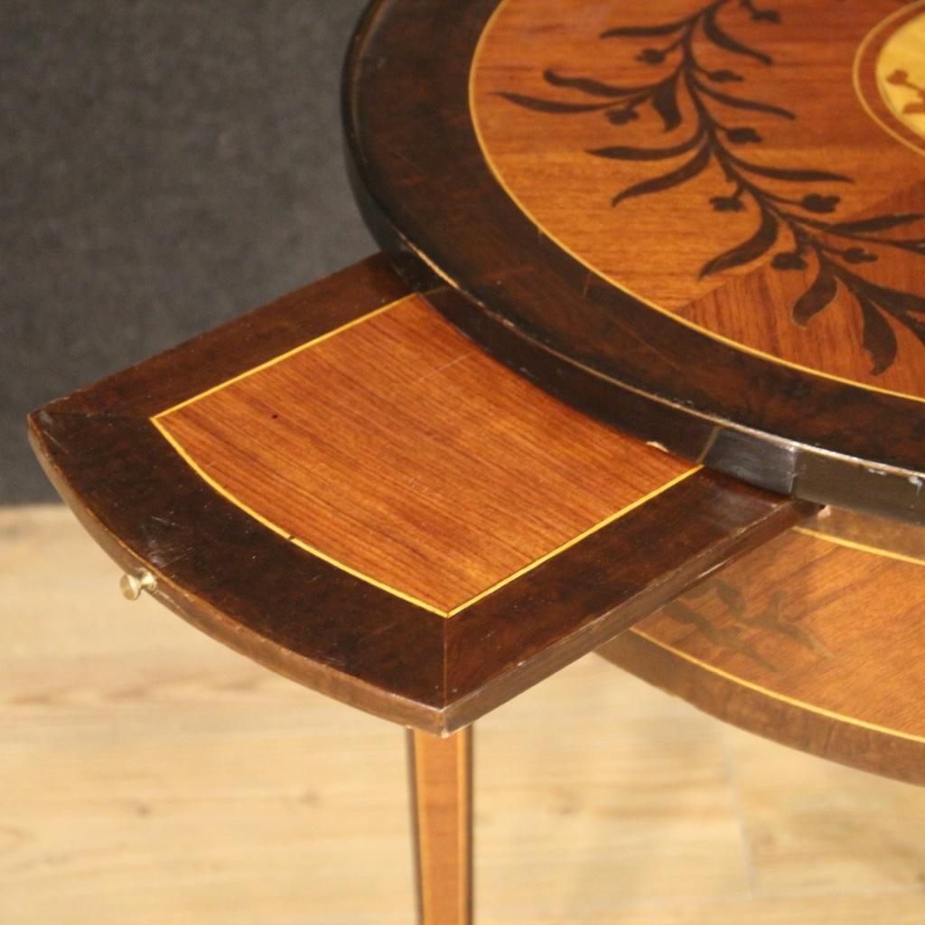 20th Century Round Inlaid Wood Italian Louis XVI Style Side Table, 1960 1