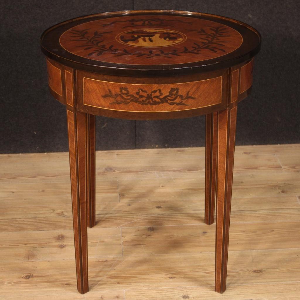 20th Century Round Inlaid Wood Italian Louis XVI Style Side Table, 1960 2
