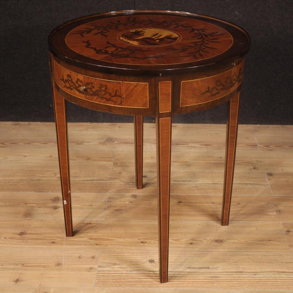 20th Century Round Inlaid Wood Italian Louis XVI Style Side Table, 1960 3