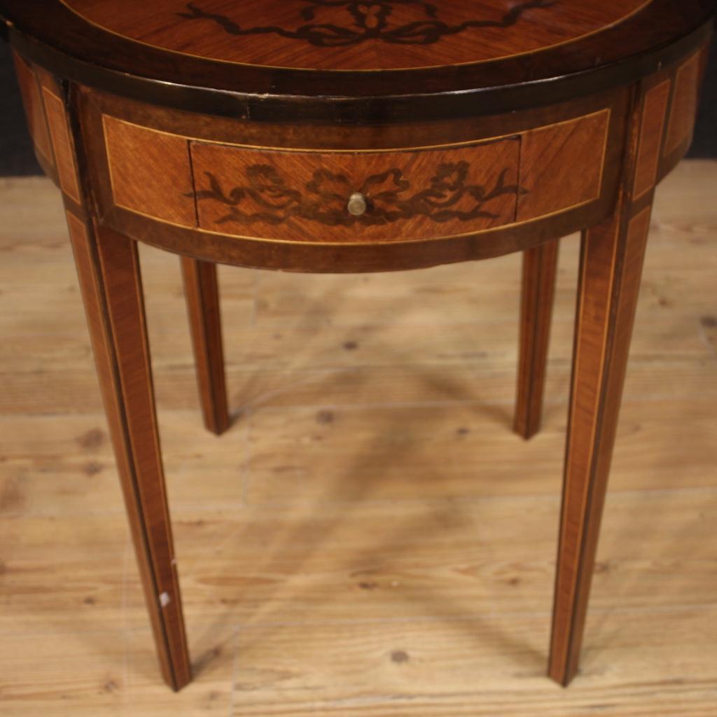 20th Century Round Inlaid Wood Italian Louis XVI Style Side Table, 1960 4