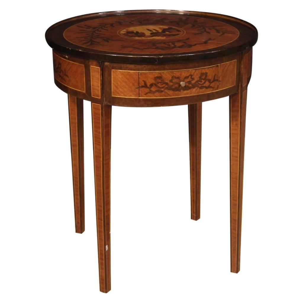 20th Century Round Inlaid Wood Italian Louis XVI Style Side Table, 1960
