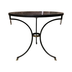 20th Century Round Maison Jansen Style Steel and Brass Marble Top Gueridon Table 20th Century Round Maison Jansen Style Steel and Brass Marble Top Gueridon Table