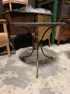 20th Century Round Maison Jansen Style Steel & Brass Marble-Top Gueridon Table