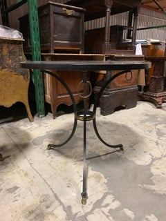 20th Century Round Maison Jansen Style Steel and Brass Marble Top Gueridon Table