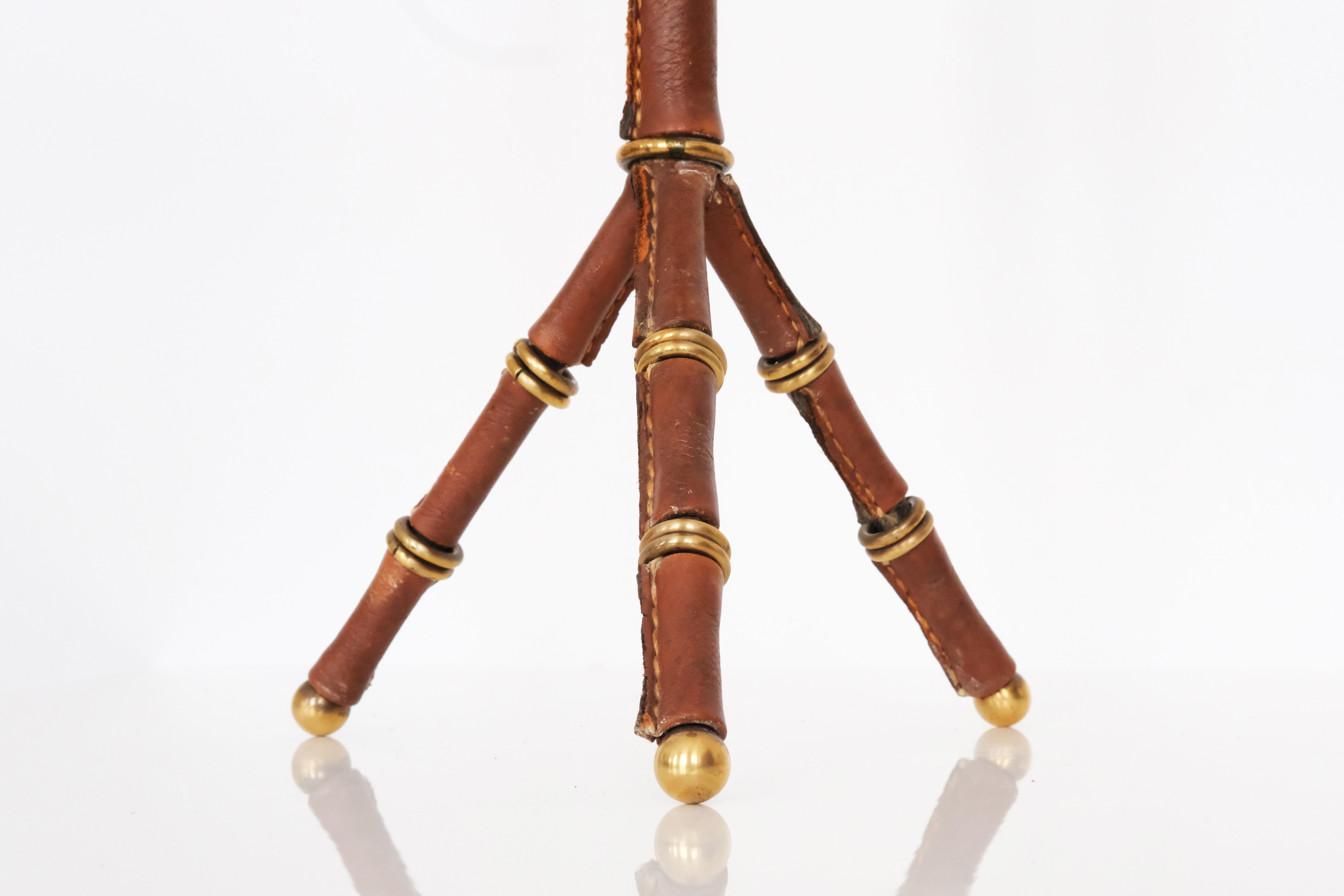20th Century Round Smoking Table by Jacques Adnet in Brown Leather & Gold Metal For Sale 8