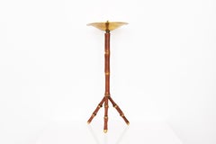 20th Century Round Smoking Table by Jacques Adnet in Brown Leather & Gold Metal