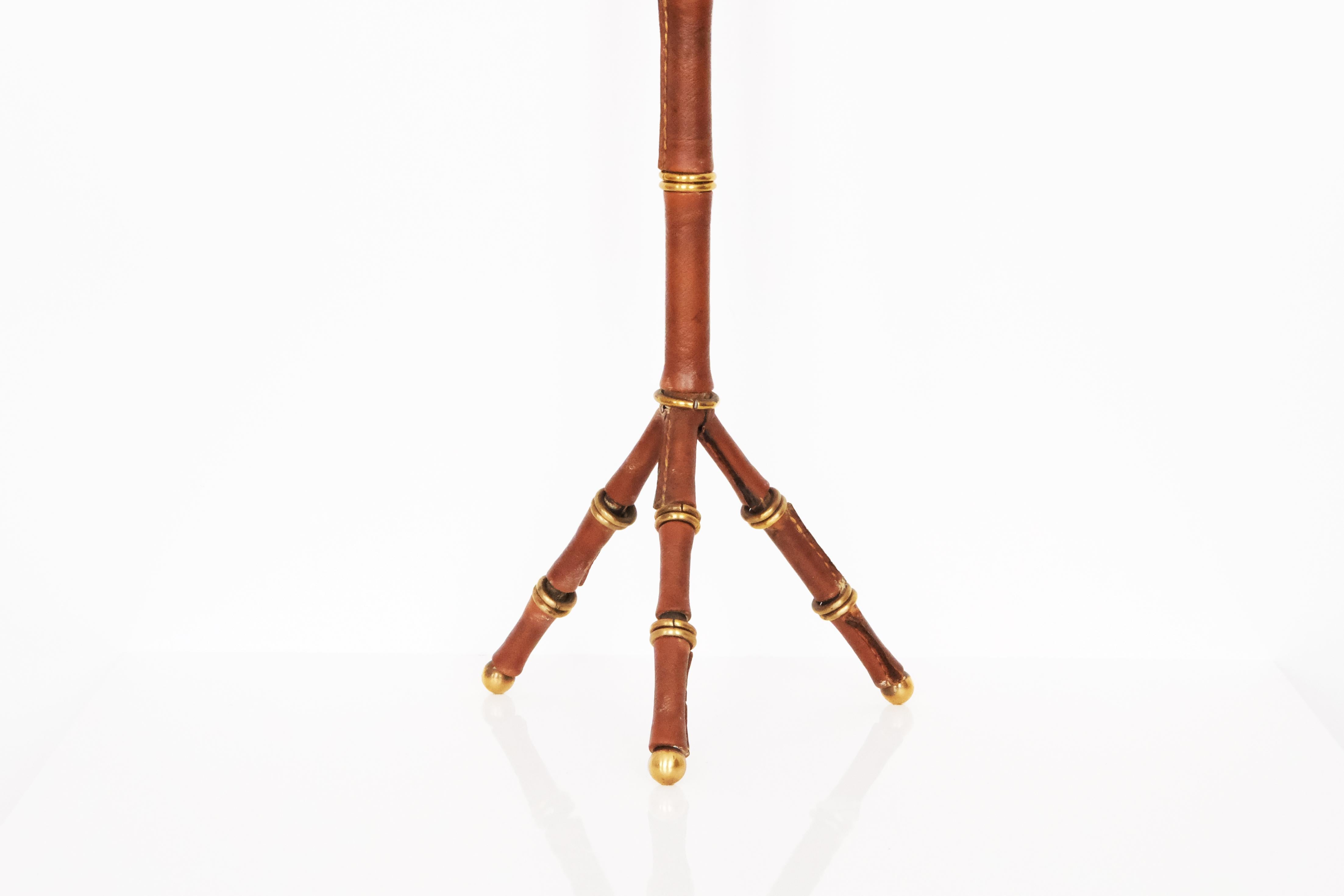 20th Century Round Smoking Table by Jacques Adnet in Brown Leather & Gold Metal For Sale 1