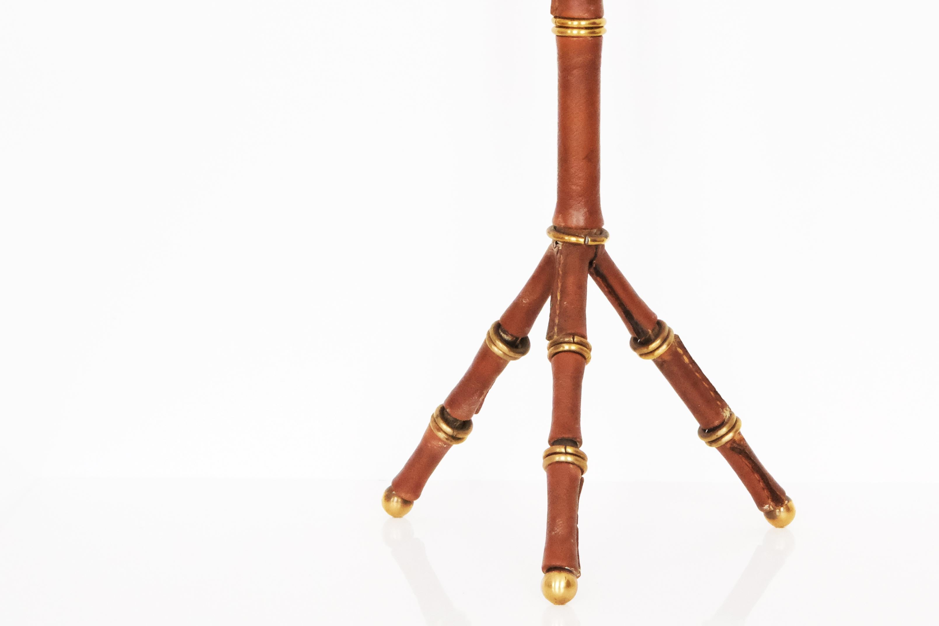 20th Century Round Smoking Table by Jacques Adnet in Brown Leather & Gold Metal For Sale 2