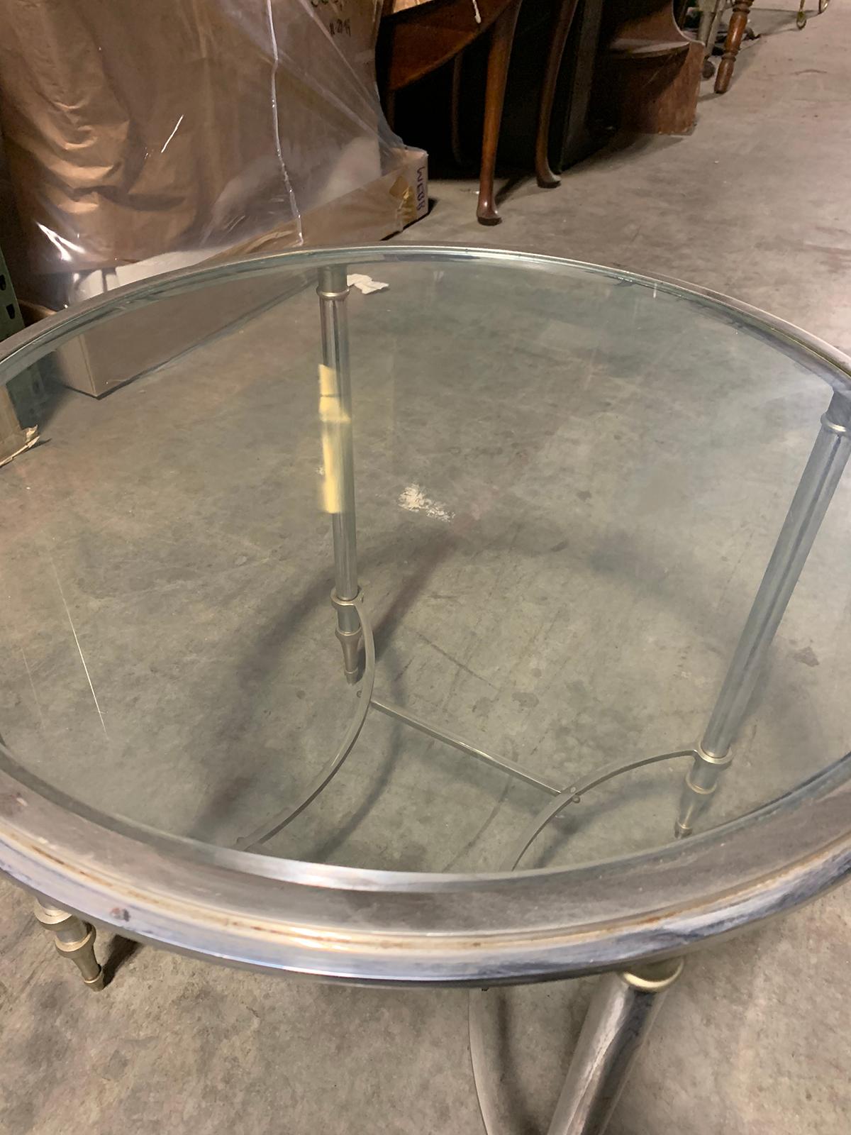 20th Century Round Steel and Glass Table Attributed to Maison Jansen 8