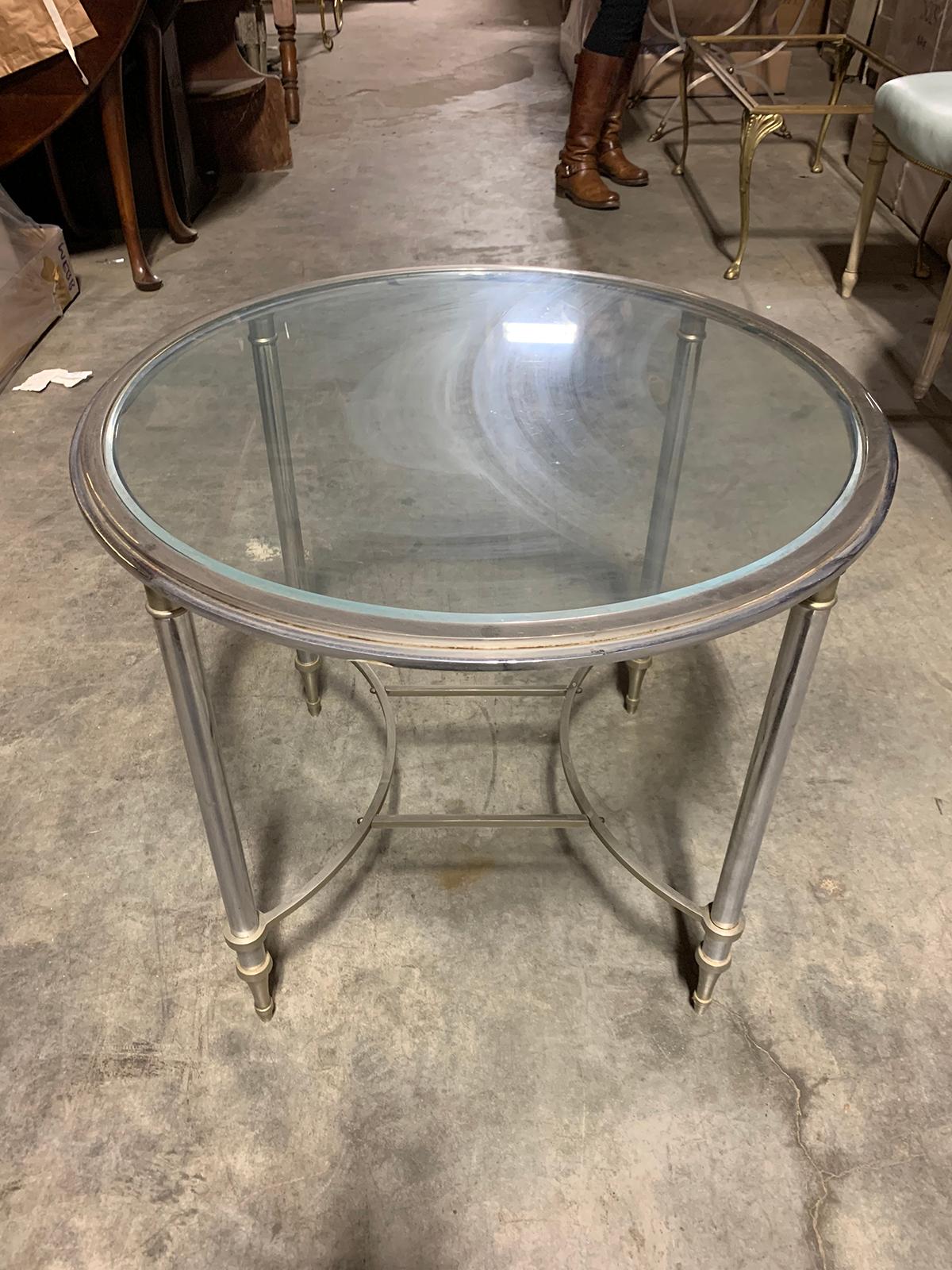 20th Century Round Steel and Glass Table Attributed to Maison Jansen In Good Condition In Atlanta, GA