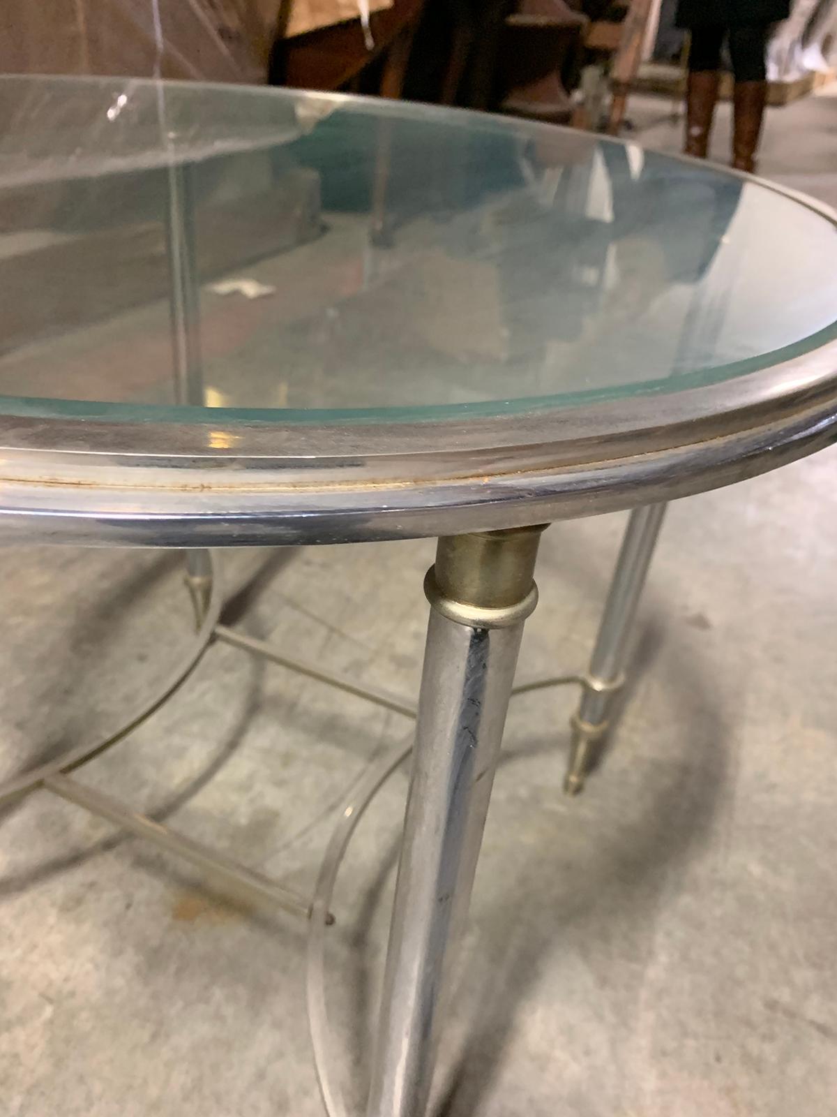 20th Century Round Steel and Glass Table Attributed to Maison Jansen 3