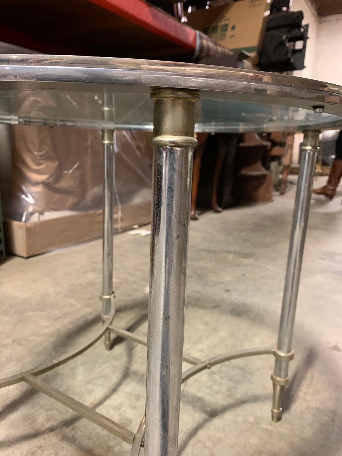 20th Century Round Steel and Glass Table Attributed to Maison Jansen 4