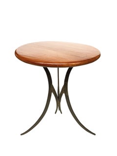 20th Century Round Teak and Iron Custom-Made Side Table