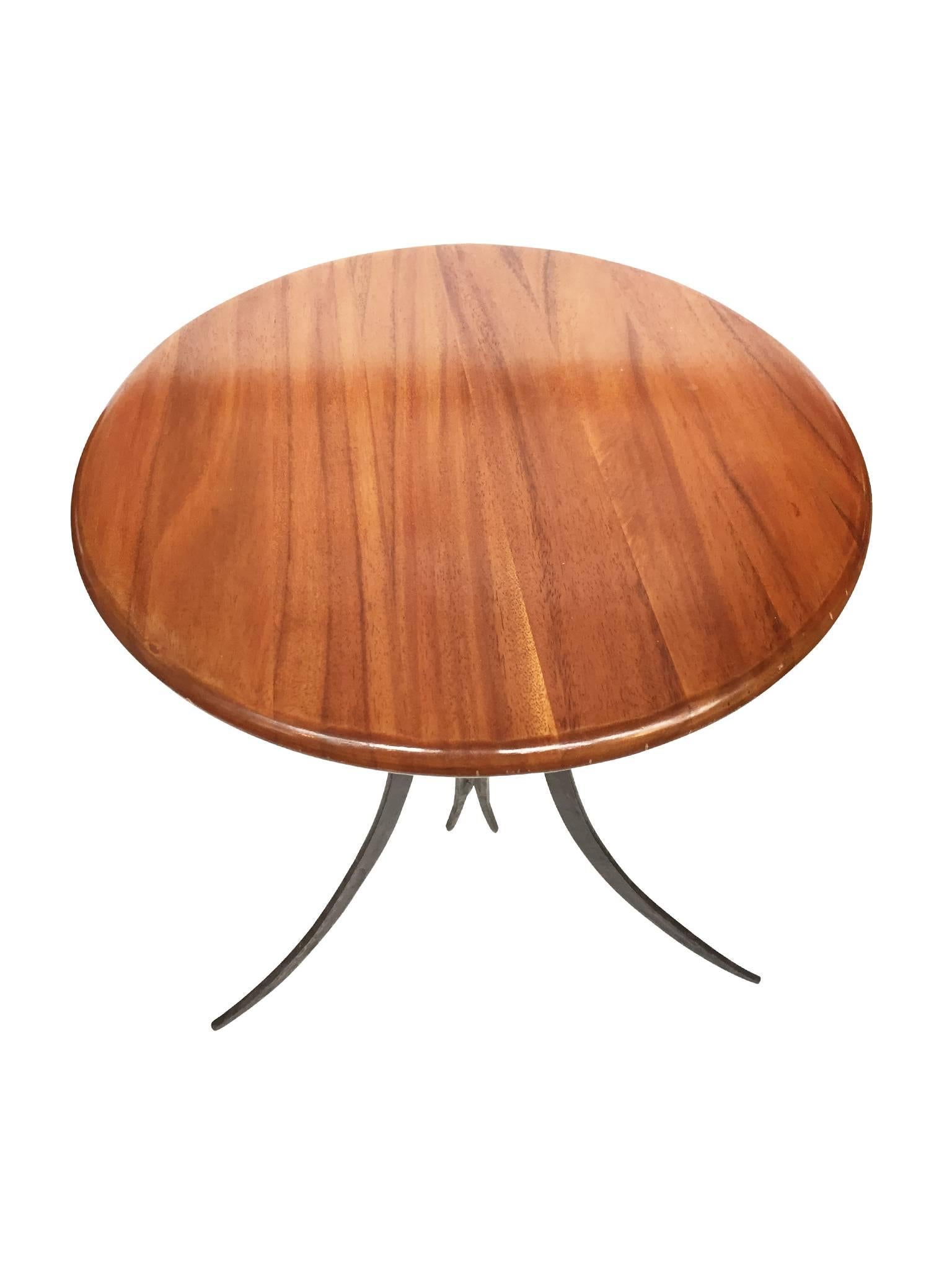 Brutalist 20th Century Round Teak and Iron Custom-Made Side Table