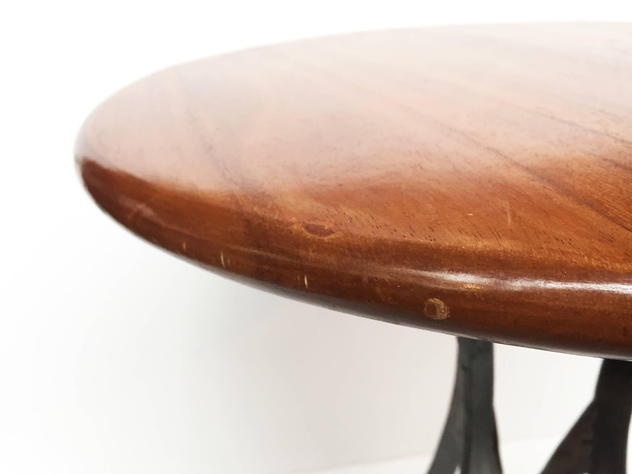 20th Century Round Teak and Iron Custom-Made Side Table 1