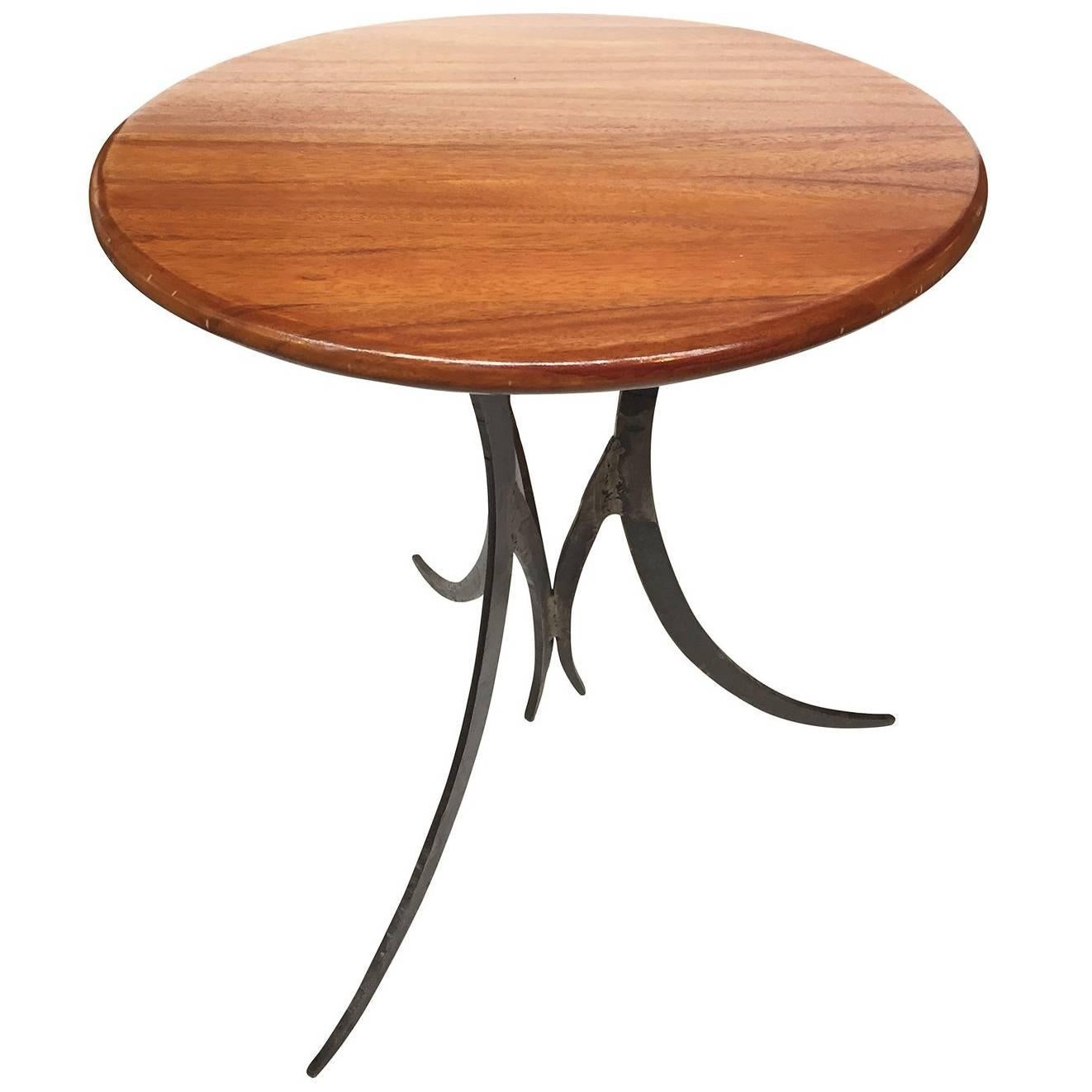 20th Century Round Teak and Iron Custom-Made Side Table