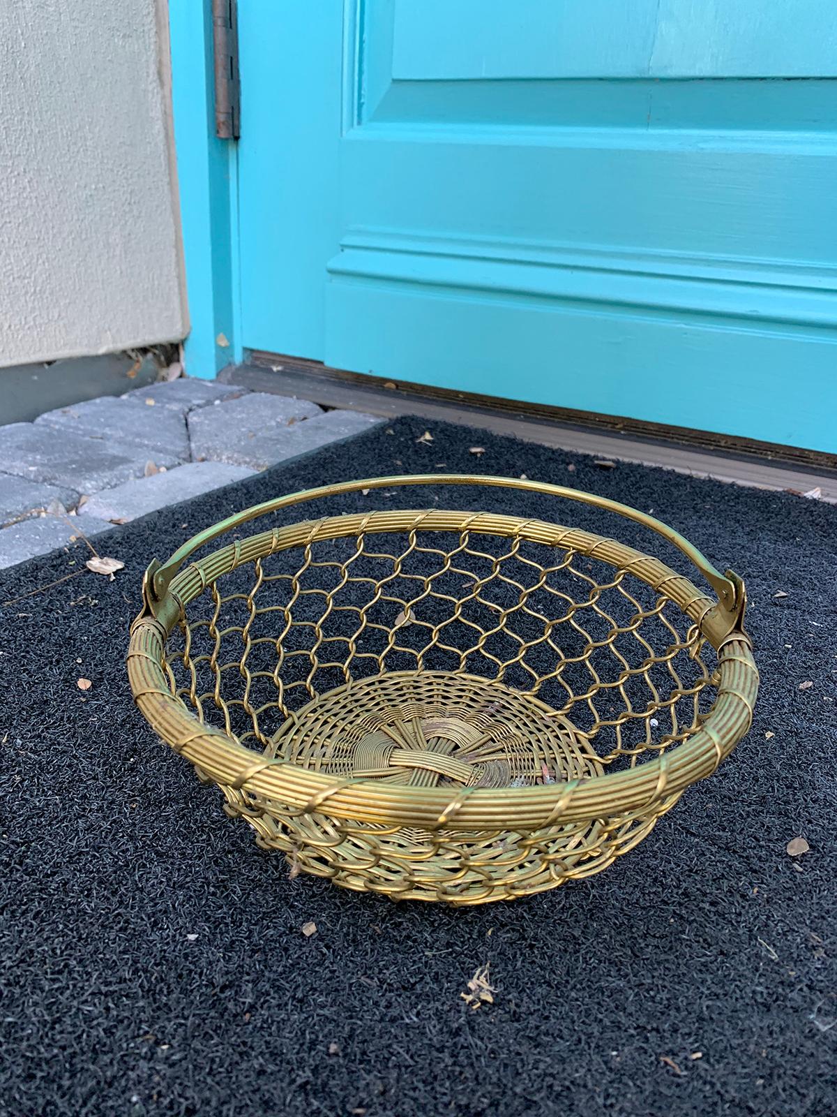 20th Century Round Woven Basket with Handle 2