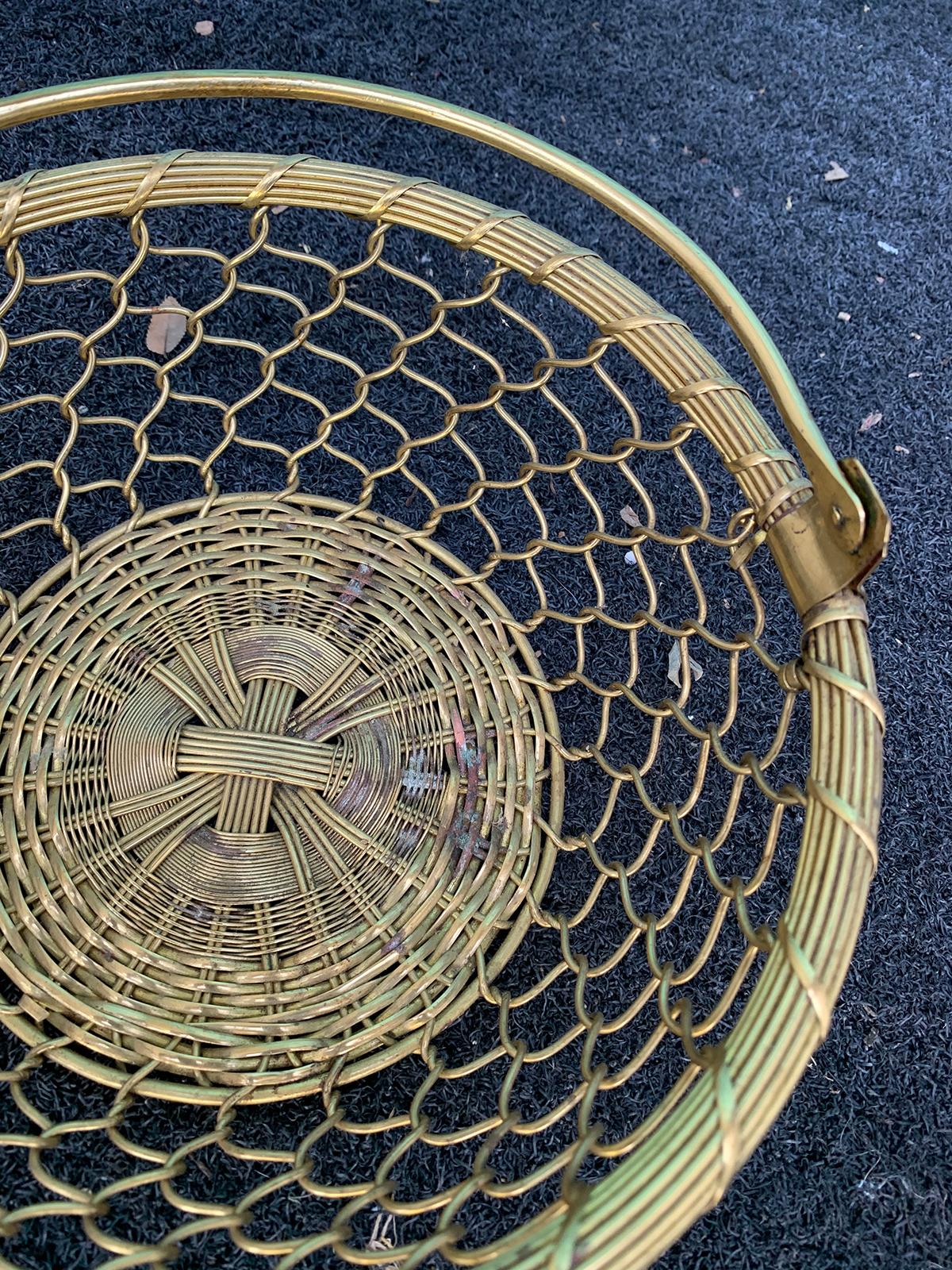 20th Century Round Woven Basket with Handle 3